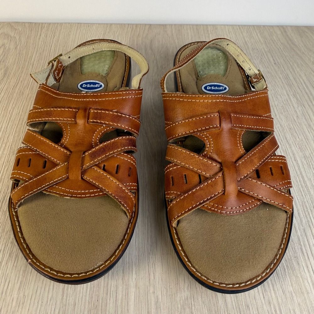 Dr. Scholls Advanced Comfort Tan Leather Slingback Wedge Sandals Womens 6‎